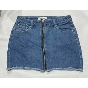 Pacsun Denim Skirt w/ Zipper Down Front Raw Edge Denim Skirt Size 26
